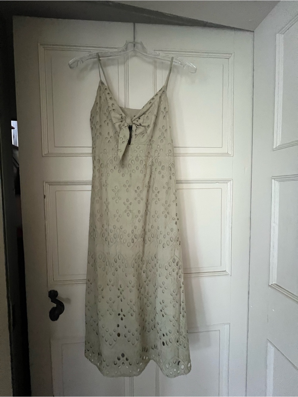 Express XS Sage Green Eyelet Tie Front Midi Dress
